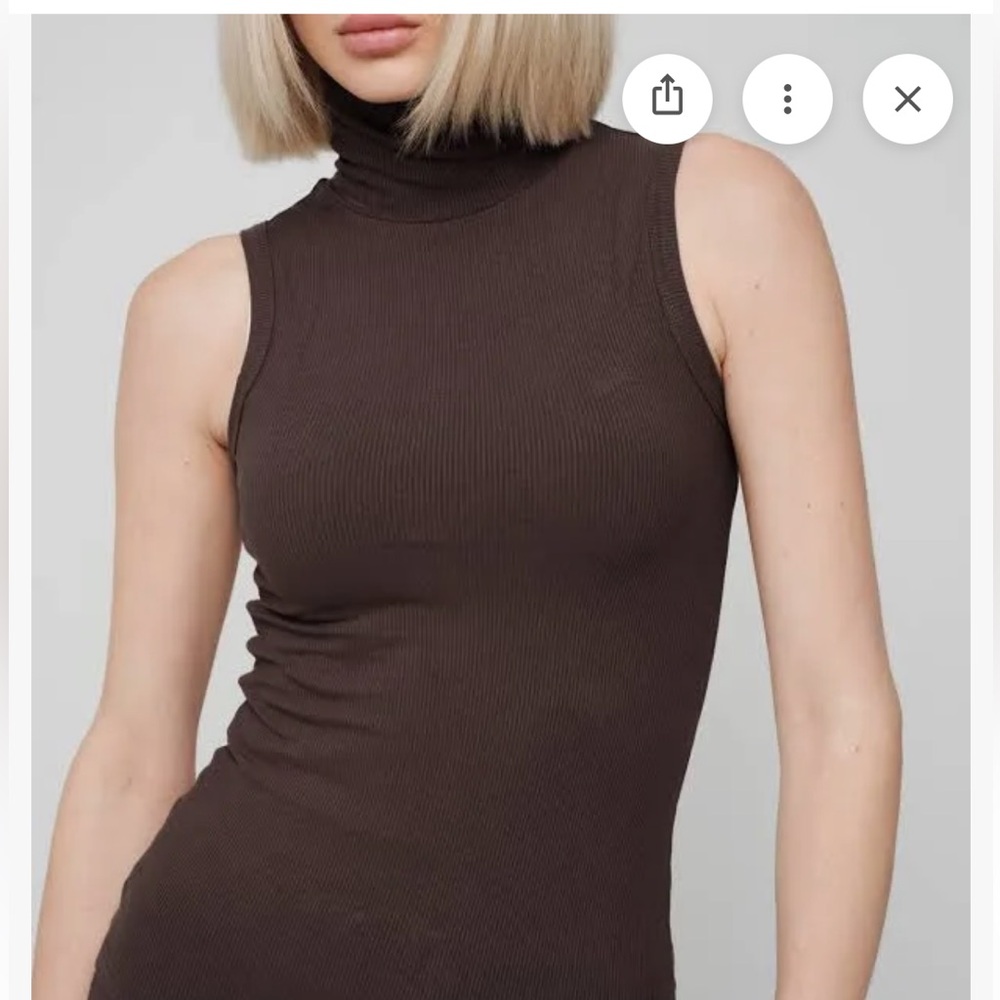 Fashion Brand Company Mock Neck Tencel Ribbed Sleeveless Tank Dark Brown - Picture 3 of 6